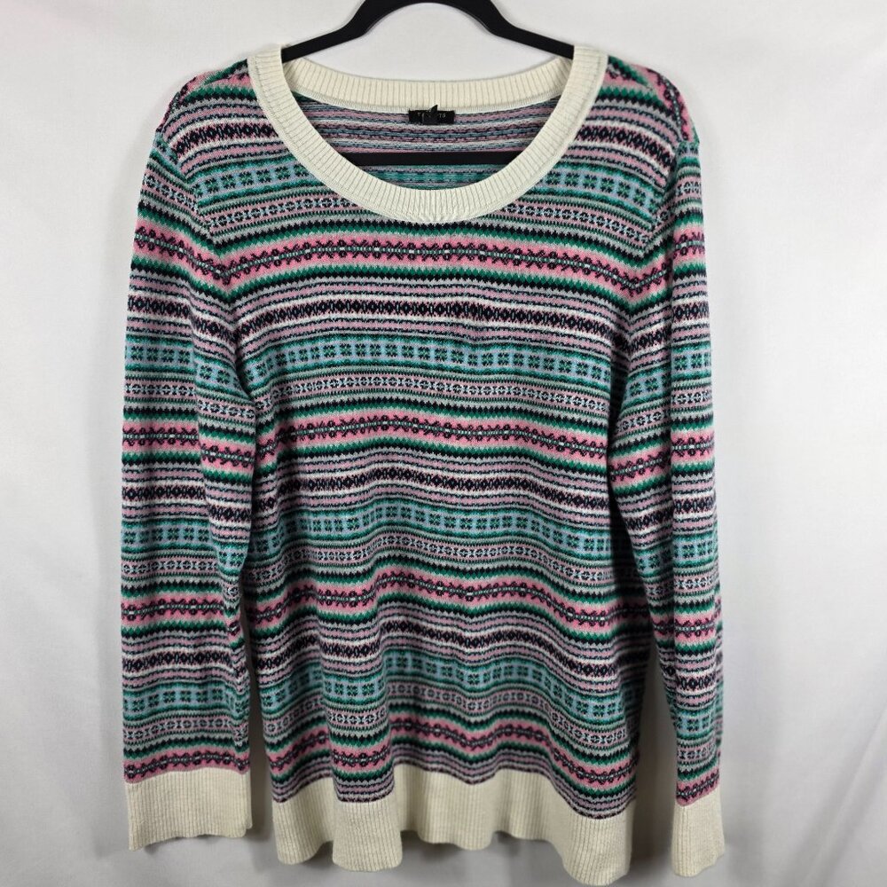 Talbots Lambswool Blend Sweater Women's Size 1X Turquoise & Pink Fair Isle
